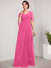 A-line V-Neck Floor-Length Chiffon Mother of the Bride Dress With Pleated