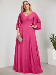 A-line V-Neck Floor-Length Chiffon Lace Mother of the Bride Dress With Sequins Beading
