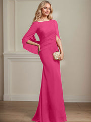 Trumpet/Mermaid Boat Neck Floor-Length Chiffon Mother of the Bride Dress With Pleated