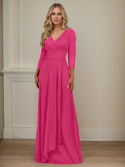 A-Line V-Neck Floor-Length Chiffon Mother of the Bride Dress