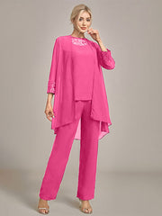 Navy Long Sleeves 3 Pieces Mother of the Bride Pant Suits