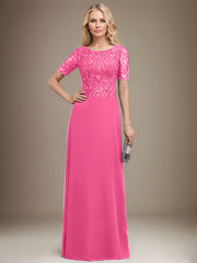 A-line Scoop Floor-Length Lace Chiffon Mother of the Bride Dress With Sequins