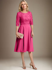 A-line Scoop Knee-Length Lace Chiffon Mother of the Bride Dress
