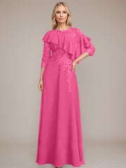 A-line Scoop Illusion Floor-Length Chiffon Lace Mother of the Bride Dress With Ruffle Sequins Beading