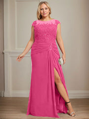Sheath/Column Scoop Illusion Floor-Length Chiffon Lace Mother of the Bride Dress With Pleated Sequins Beading
