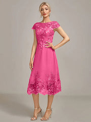 Dusty Rose A-Line Tea-Length Mother of the Bride Dress With Sequins