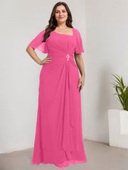 A-line Asymmetrical Floor-Length Chiffon Mother of the Bride Dress With Pleated Sequins Beading