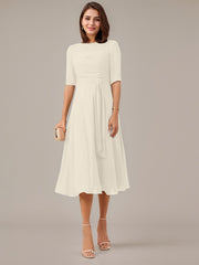 A-Line Boat-neck Pleated Chiffon Mother of the Bride Dress
