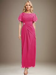 A-line Scoop Ankle-Length Chiffon Mother of the Bride Dress With Beading Pleated