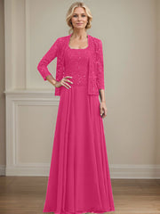 A-Line Square Neckline Chiffon Mother Of The Bride Dresses With Lace