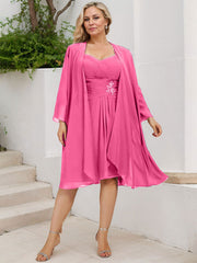 Sheath/Column Sweetheart Knee-Length Chiffon Mother of the Bride Dress With Beading Appliques Lace Sequins Pleated