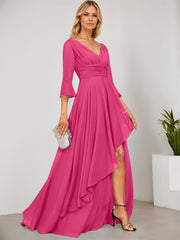 A-line V-Neck Floor-Length Chiffon Mother of the Bride Dress With Cascading Ruffles