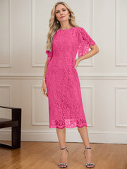 Sheath/Column Scoop Knee-Length Lace Mother of the Bride Dress
