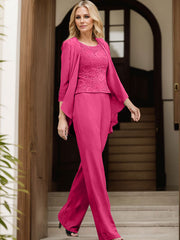 Jumpsuit/Pantsuit Scoop Neck Chiffon Mother Of The Bride Dresses With Lace