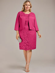 Sheath/Column Scoop Knee-Length Chiffon Lace Mother of the Bride Dress With Beading