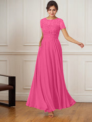 A-Line Boat-Neck Floor-Length Sequins Chiffon Mother of the Bride Dress