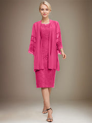 Sheath/Column Scoop Knee-Length Lace Mother of the Bride Dress With Sequins Beading