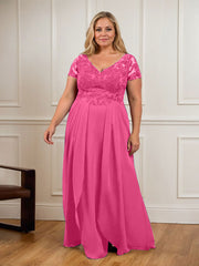 A-Line V-Neck Lace Chiffon Mother of the Bride Dress