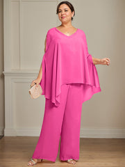 Separates Jumpsuit/Pantsuit V-Neck Floor-Length Chiffon Mother of the Bride Dress With Beading