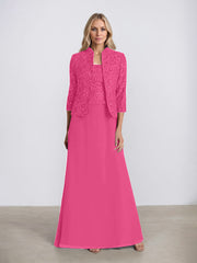 Sheath/Column Square Neck Floor-Length Chiffon Mother of the Bride Dress