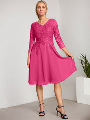 A-line V-Neck Knee-Length Lace Chiffon Mother of the Bride Dress With Sequins
