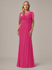 A-Line Floor-Length Boat-Neck Lace Capelet Chiffon Mother of the Bride Dress