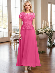A-Line Illusion Neck Ankle-Length Chiffon Mother Of The Bride Dresses With Lace