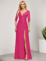 Sheath/Column V-Neck Floor-Length Lace Chiffon Mother of the Bride Dress With Sequins