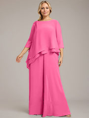 Separates Jumpsuit/Pantsuit Scoop Floor-Length Chiffon Mother of the Bride Dress With Beading