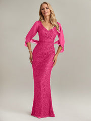 Mermaid V-Neck Floor-Length Chiffon Mother of the Bride Dress