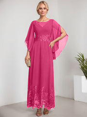 A-line Scoop Illusion Ankle-Length Lace Chiffon Mother of the Bride Dress With Sequins