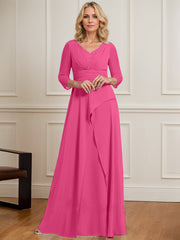 A-line V-Neck Floor-Length Chiffon Mother of the Bride Dress With Pleated Beading