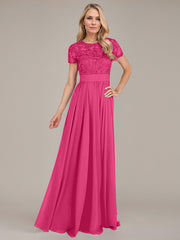 A-Line Scoop Floor-Length Chiffon Mother of the Bride Dress