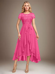 Asymmetrical Sequin Mother of Bride Dress with Appliques