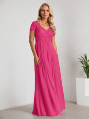 A-Line V-Neck Floor-Length Chiffon Mother of the Bride Dress