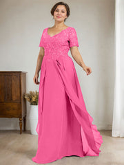 A-line V-Neck Floor-Length Chiffon Lace Mother of the Bride Dress