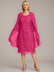 A-line Scoop Knee-Length Lace Mother of the Bride Dress With Sequins
