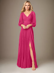 A-Line V-Neck Floor-Length Chiffon Mother of the Bride Dress