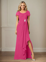 Dark Navy A-Line Side Slit Chiffon Dress Mother of the Bride Dress