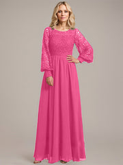 A-line Scoop Illusion Floor-Length Lace Chiffon Mother of the Bride Dress