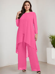 Separates Jumpsuit/Pantsuit Scoop Floor-Length Chiffon Mother of the Bride Dress With Beading Sequins