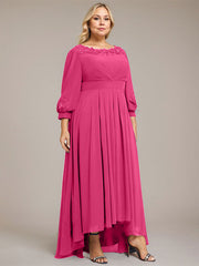A-line Scoop Asymmetrical Chiffon Mother of the Bride Dress With Pleated Appliques Lace