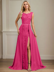 Sheath/Column Scoop Illusion Floor-Length Detachable Chiffon Lace Mother of the Bride Dress With Sequins Beading