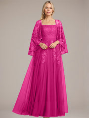 A-line Square Floor-Length Tulle Lace Sequin Mother of the Bride Dress