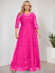 A-line Scoop Illusion Floor-Length Tulle Lace Mother of the Bride Dress With Sequins
