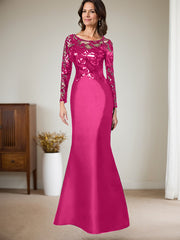 Scoop Neck Long Sleeves Floor-Length Satin/Sequined Mother Of The Bride Dresses