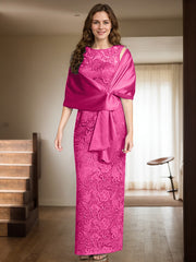 Sheath/Column Scoop Neck Floor-Length Lace/Silk Like Satin Mother Of The Bride Dresses