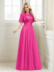 A-Line Short Sleeve Embroidery Mother Of The Bride Dress