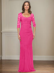 Sheath/Column Square Neckline 3/4 Sleeves Floor-Length Jersey Mother Of The Bride Dresses With Lace