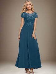 A-line Scoop Illusion Ankle-Length Lace Chiffon Mother of the Bride Dress With Sequins